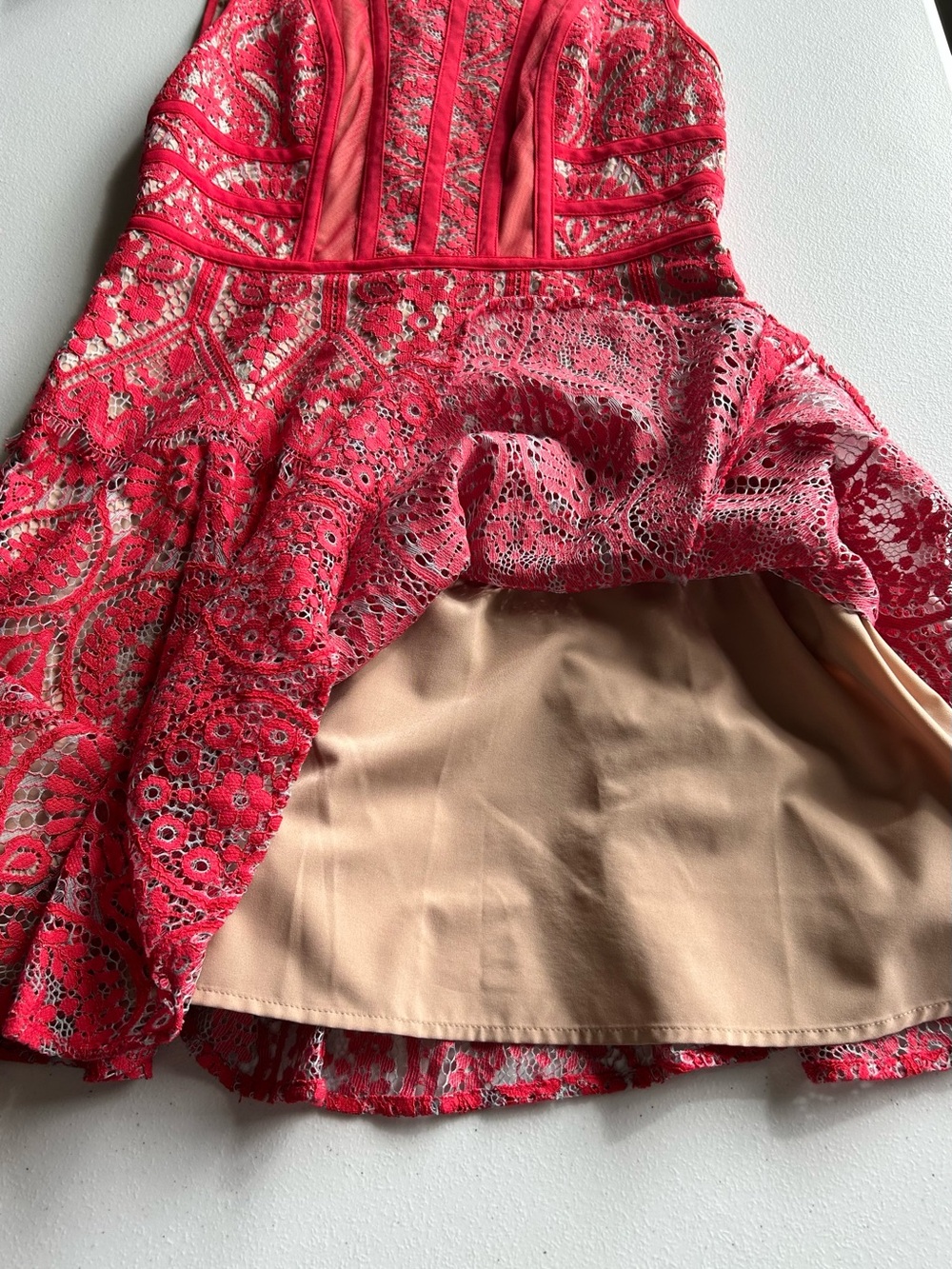 BCBGMAXAZRIA Shira Red Lotus Lace Fit & Flare Mini Dress - Size 4 - Picture 7 of 12